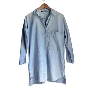 Zara | Trafaluc Denimwear Shirt Dress Embroidery Raw Market Back Faded Blue S